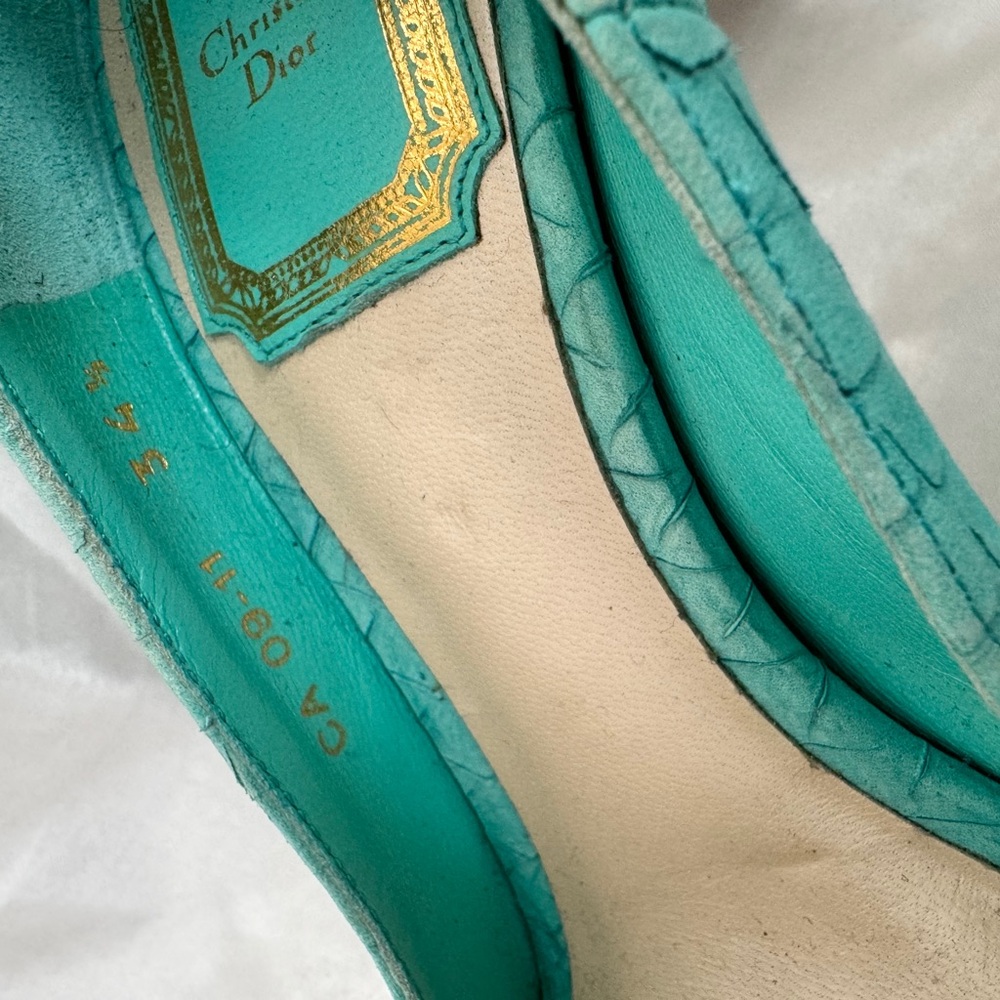 Dior Turquoise Python Embossed Leather Peep-Toe Pumps - Picture 6 of 12